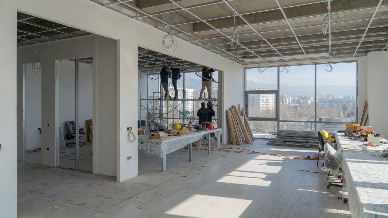 Ремонт офиса в Алматы: перегородки, потолок и отделка open-space